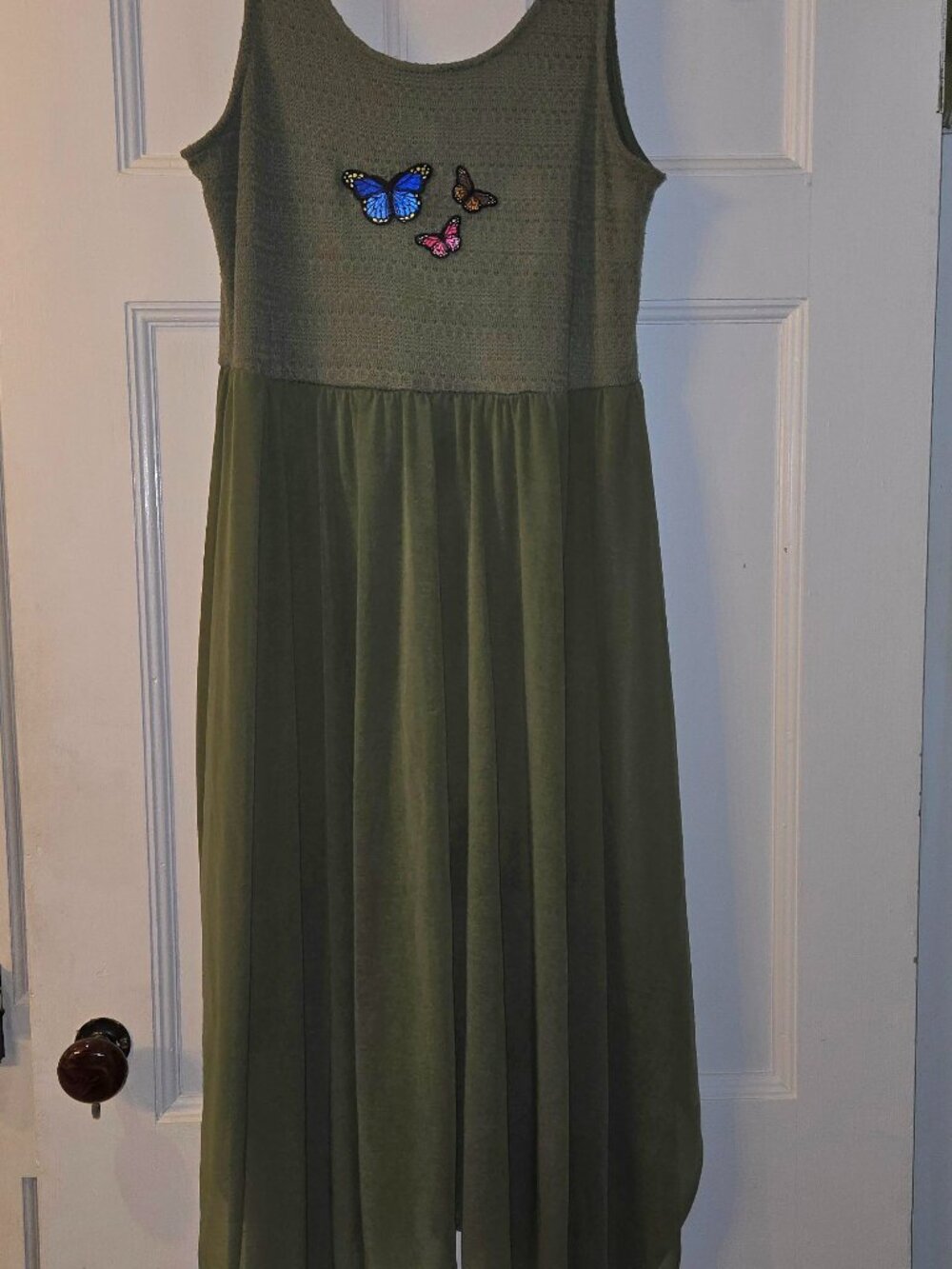 Kristin Nicole Large Midi Dress Olive Green Smocked Boho Sleeveless Flowy